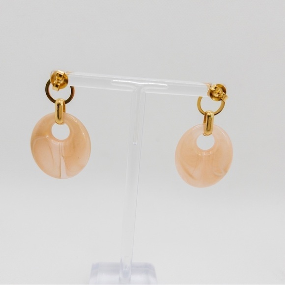 Amber Acrylic Oval Geometric Drop Earrings - Picture 5 of 8